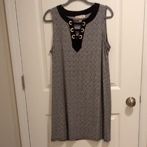 Michael Kors Black and White Patterned Midi Dress